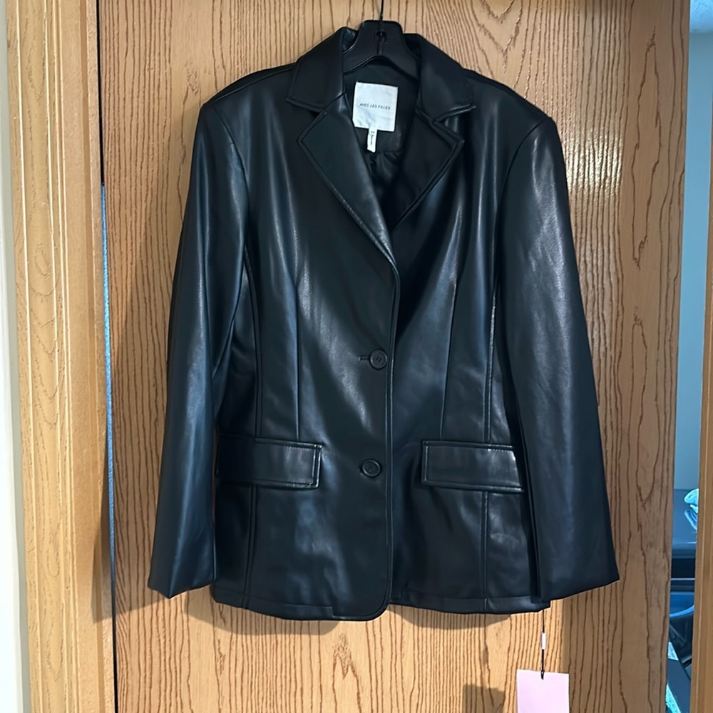 Avec Les Filles Faux Leather Mid Length Blazer